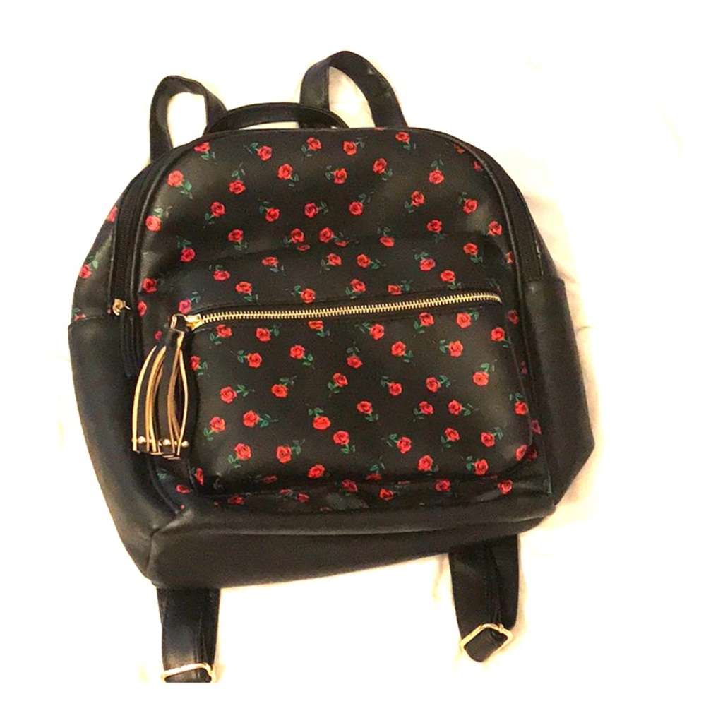 Cute Edgy Black and Red Rose Patterned Backpack!